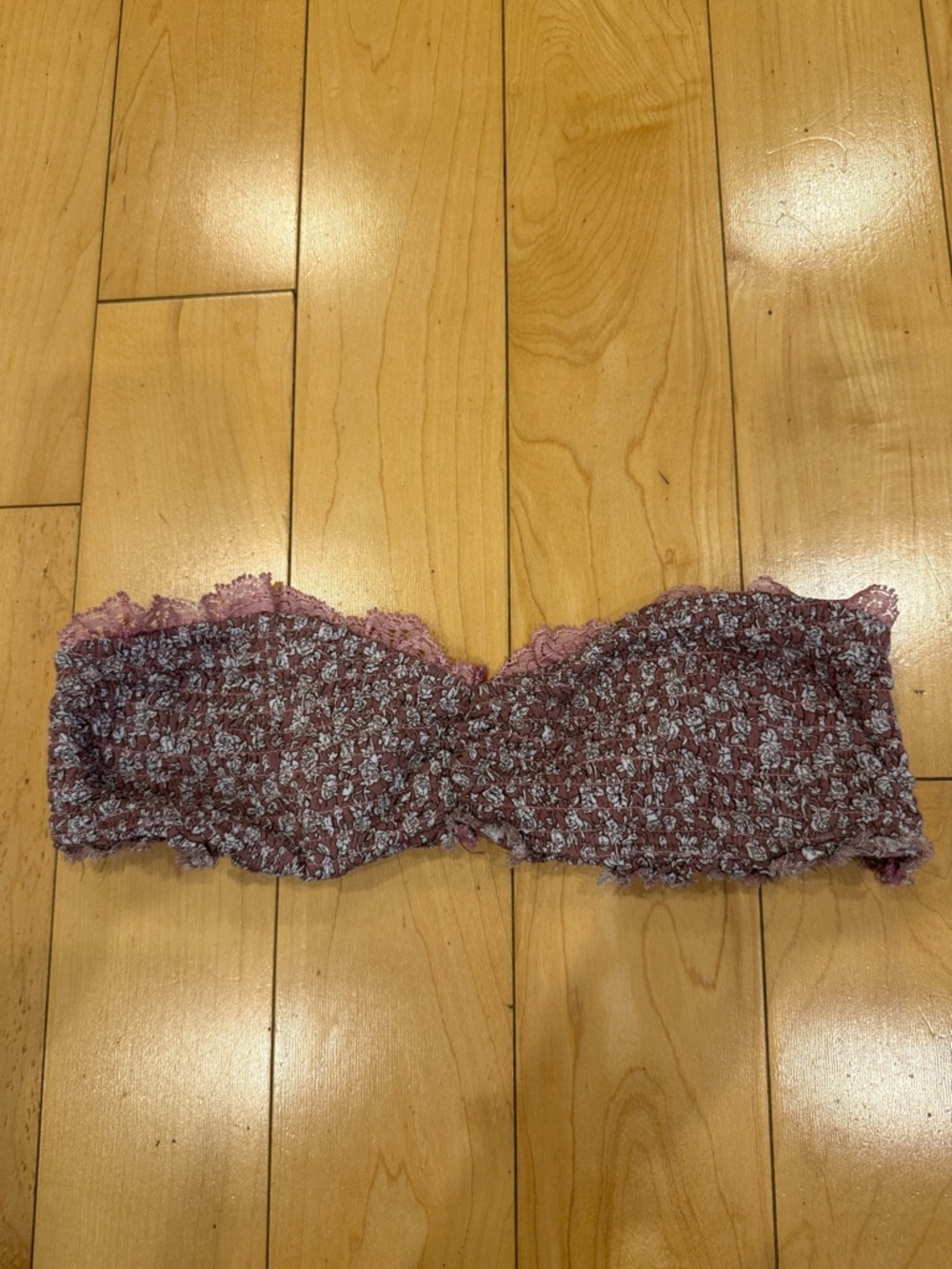 Free People Dusty Mauve Lace-Trim Smocked Bandeau